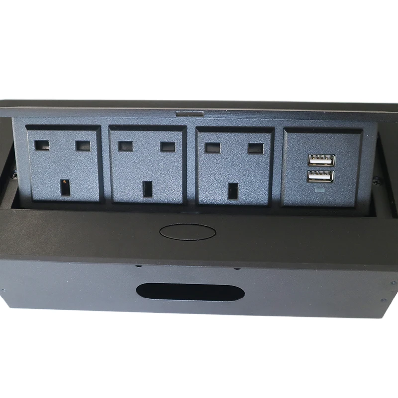 Desktop pop up Socket 3 UK plug with USB A&A charging with 1.8m power cable