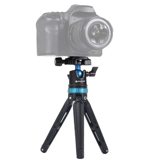 PULUZ Pocket Mini Adjustable Metal Desktop Tripod Mount with 360 Degree Ball Head for DSLR & Digital Cameras, Adjustable Height: 11-20.2cm (Blue)