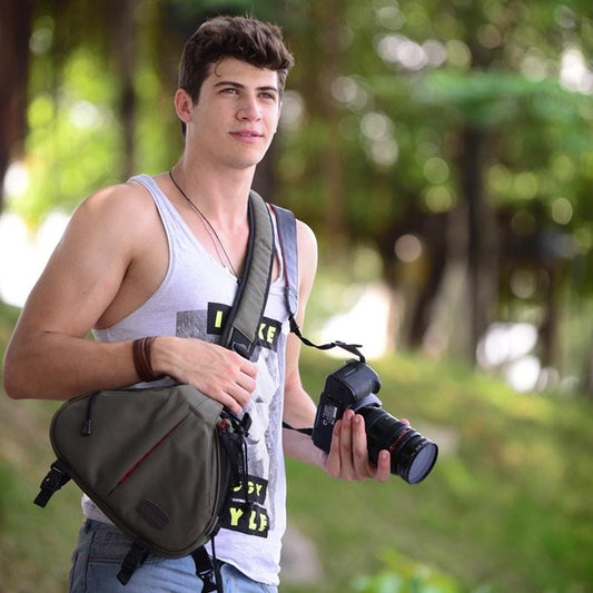 CADEN Triangle Shape Tscope Sling Shoulder Cross Digital Camera Bags Case Soft Bag with Rain Cover for Canon Nikon Sony K1, Size: 36*31*15cm (Army Green)