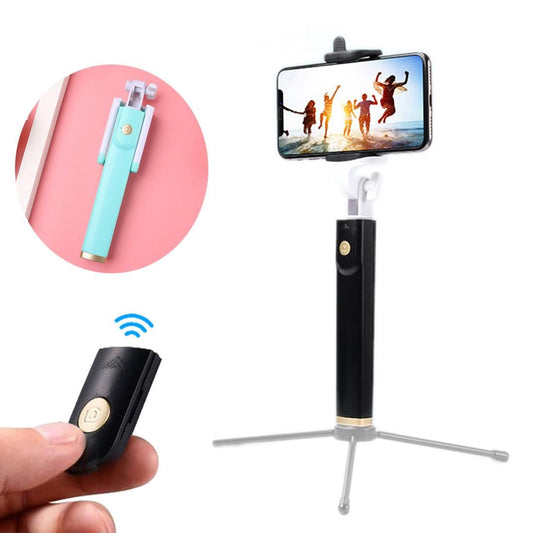 K08 Portable Foldable Wireless Bluetooth Shutter Remote Selfie Stick for iPhone and Android Phones, Tripod is not Included (Mint Green)