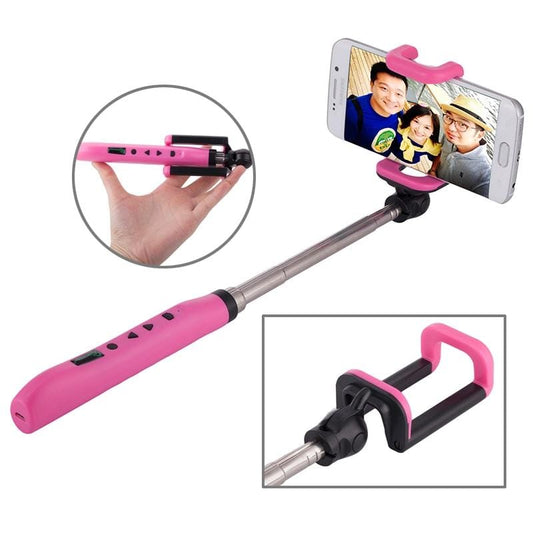 Portable Focusing Bluetooth Wireless Selfie Stick Monopod Folding Extendable Pocket Handheld Holder for iOS & Android Phone, Folded Length: 8.8cm, Max Extension Length: 80.0cm (Magenta)