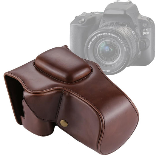 Full Body Camera PU Leather Case Bag for Canon EOS 200D (Coffee)