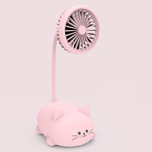 Student Desktop Learning Cute Cartoon Mini Fan, Style:Kitten (Pink)