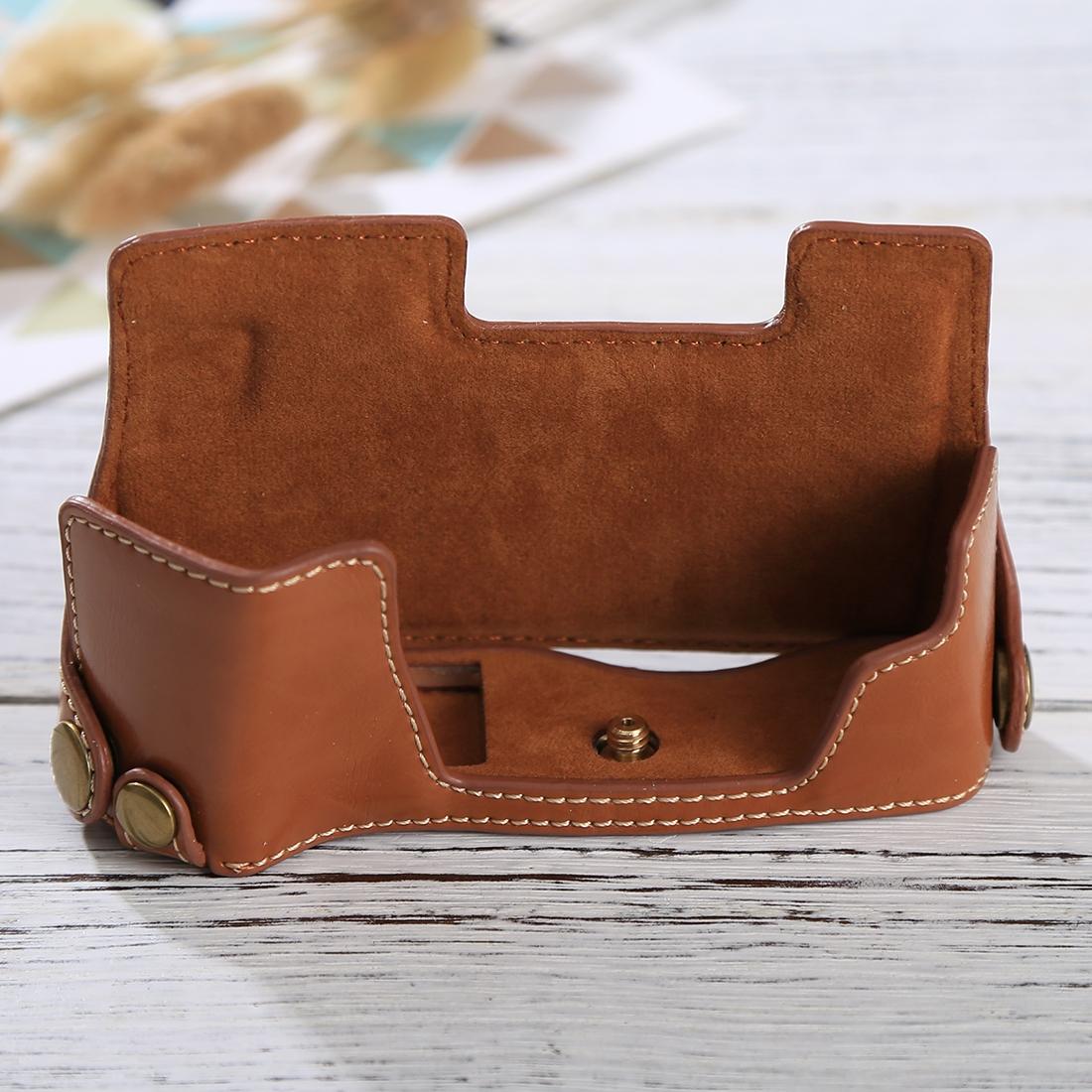1/4 inch Thread PU Leather Camera Half Case Base for Olympus EM10 (Brown)