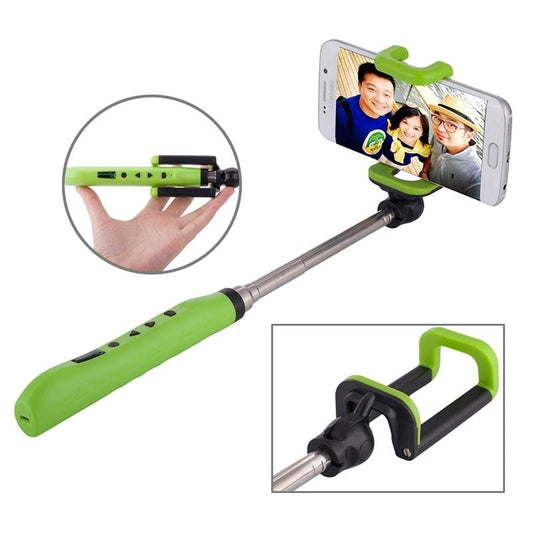 Portable Focusing Bluetooth Wireless Selfie Stick Monopod Folding Extendable Pocket Handheld Holder for iOS & Android Phone, Folded Length: 8.8cm, Max Extension Length: 80.0cm (Green)