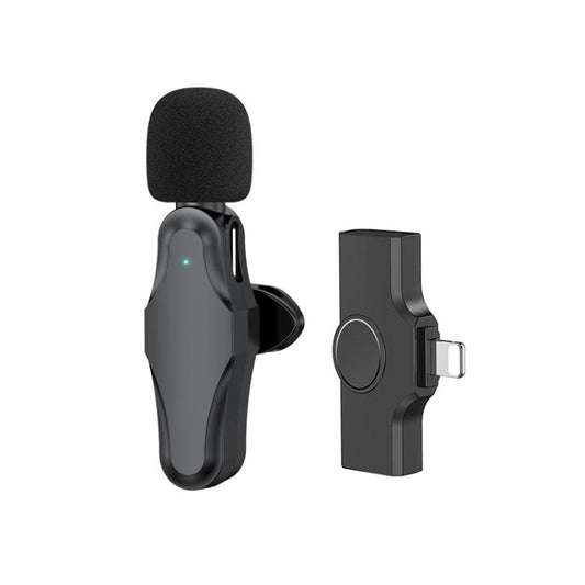 K10 Noise Reduction Lavalier Microphone Lapel 2.4G Wireless Microphone for Interview Video Recording - Black / For Lightning