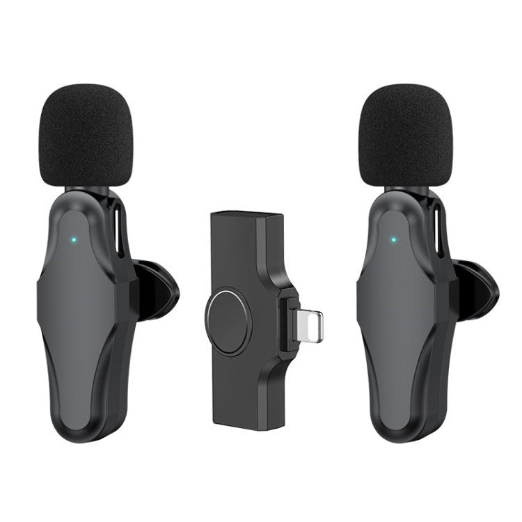 K10 2-in-1 2.4G Wireless Mic Lavalier Lapel Microphone Clip Mic for Interview Video Recording - Black / For Lightning