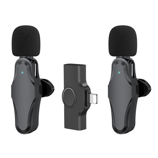 K10 2-in-1 2.4G Wireless Mic Lavalier Lapel Microphone Clip Mic for Interview Video Recording - Black / For Lightning