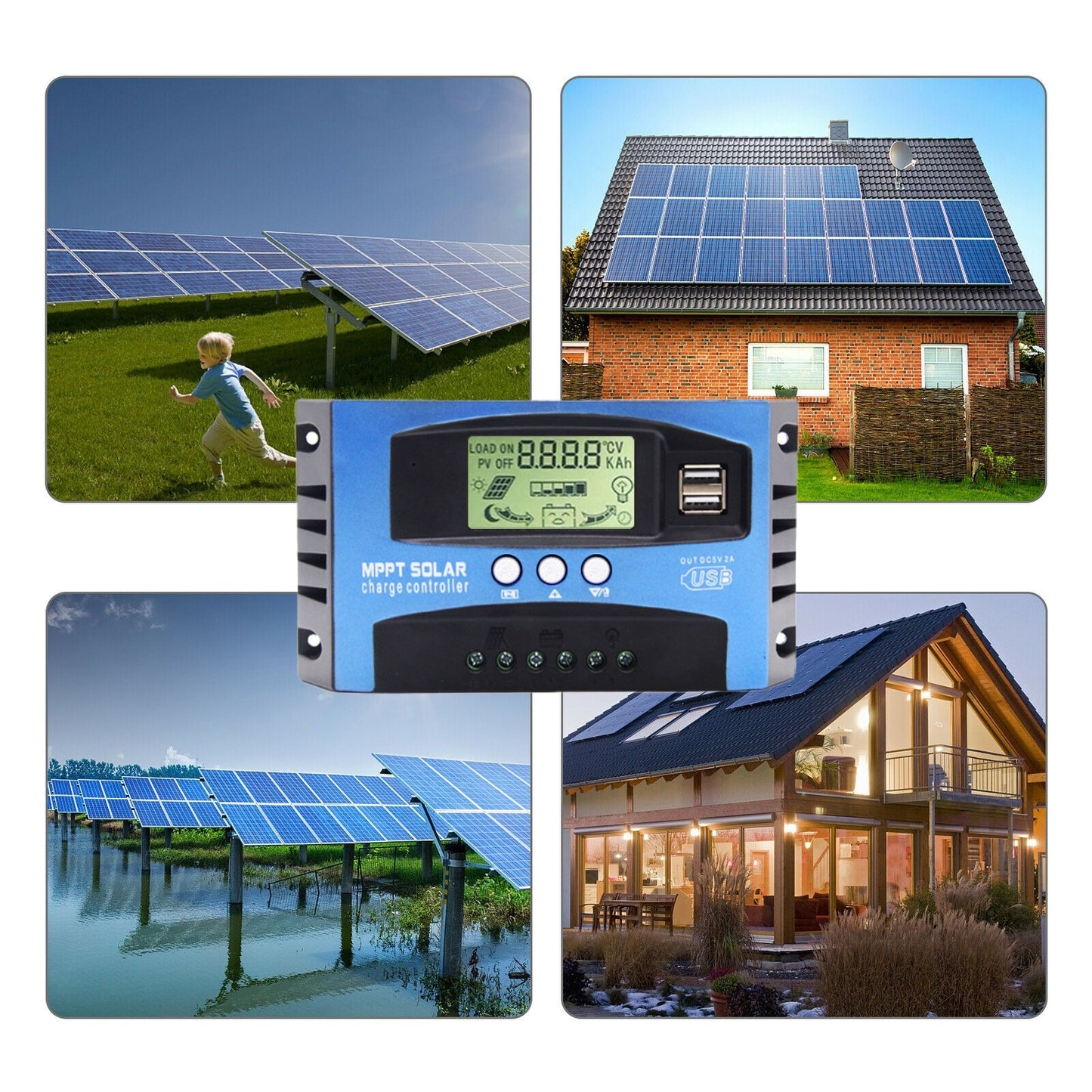MPPT Solar Charge Controller LCD Display 12V / 24V Solar Panel Charger Regulator - 40A