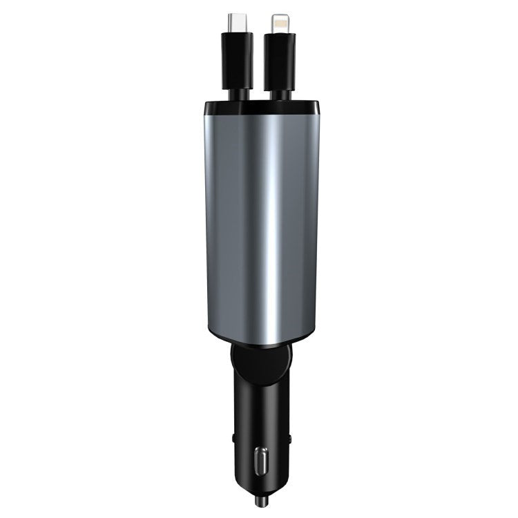 USB+Type-C Dual Port Fast Charging Cigarette Lighter Car Charger with Retractable Cable - Ip+Type-C
