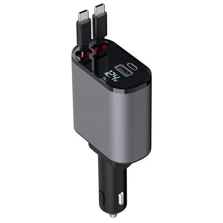 USB+Type-C Dual Port Fast Charging Cigarette Lighter Car Charger with Retractable Cable - Type-C+Type-C