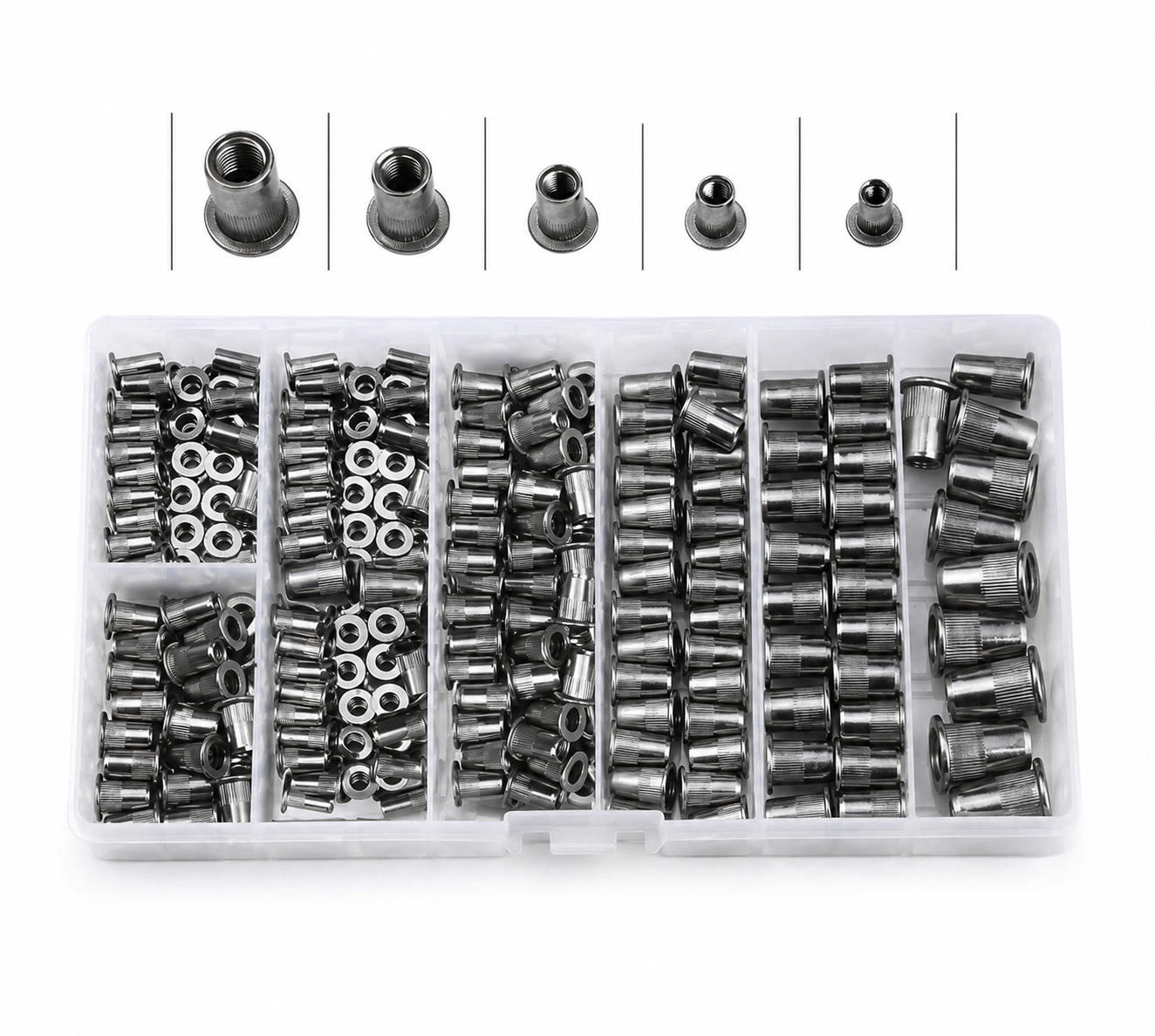 150-Piece Aluminum Rivet Nut Assortment Kit – M3 to M12 Threaded Insert Nuts