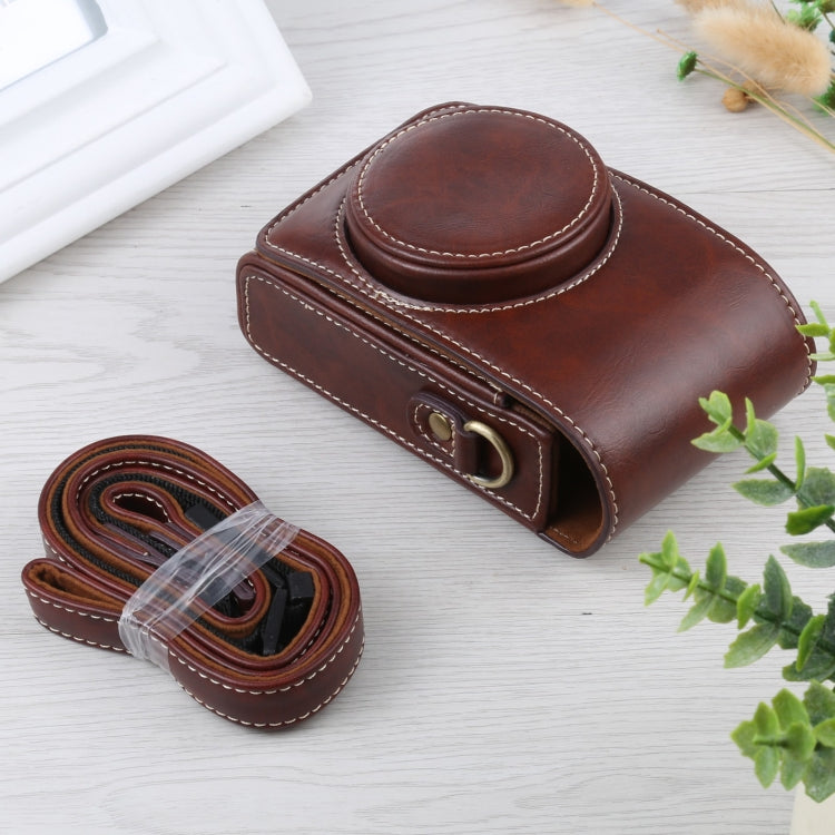 Uniqkart for Ricoh GR / GR II / GR III / GR IIIx Camera Bag Vintage PU Leather Digital Camera Protective Cover with Shoulder Strap - Coffee