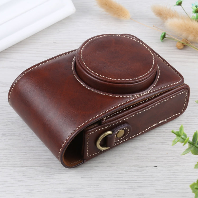 Uniqkart for Ricoh GR / GR II / GR III / GR IIIx Camera Bag Vintage PU Leather Digital Camera Protective Cover with Shoulder Strap - Coffee