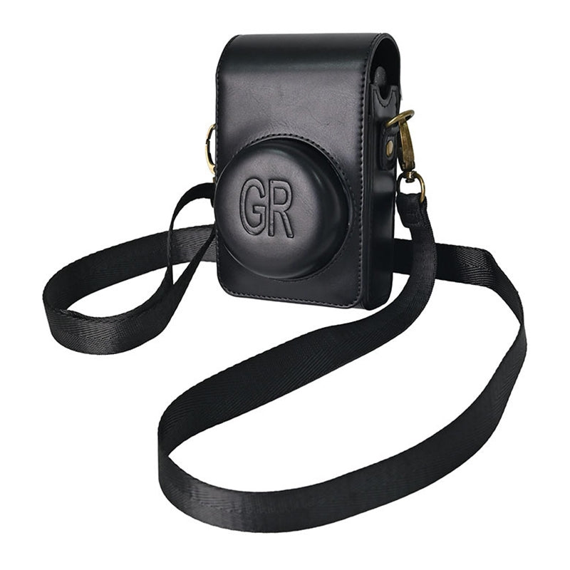 Uniqkart for Ricoh GR / GR II / GR III / GR IIIx Camera Bag Vintage PU Leather Digital Camera Protective Cover with Shoulder Strap - Black