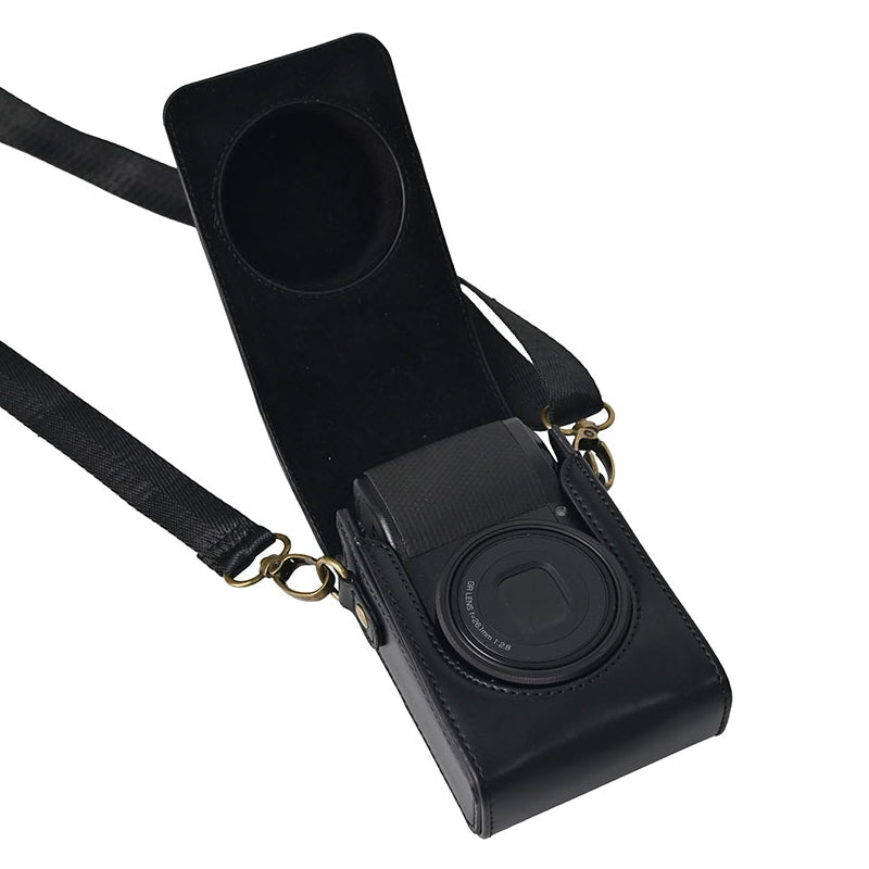 Uniqkart for Ricoh GR / GR II / GR III / GR IIIx Camera Bag Vintage PU Leather Digital Camera Protective Cover with Shoulder Strap - Black