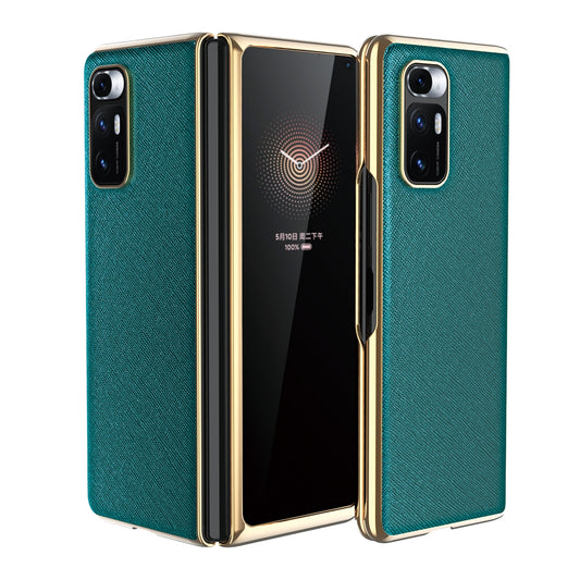 For Xiaomi Mi Mix Fold Electroplated Leather Texture Protective Case(Dark Green)