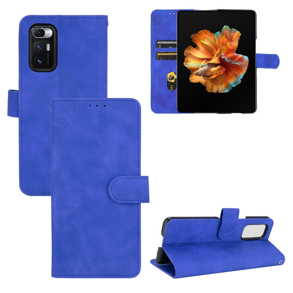 For Xiaomi Mi Mix Fold Solid Color Skin Feel Magnetic Buckle Horizontal Flip Calf Texture PU Leather Case with Holder & Card Slots & Wallet(Blue)