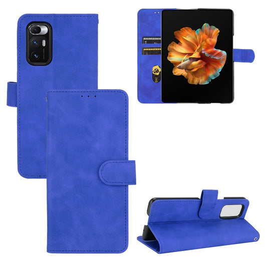 For Xiaomi Mi Mix Fold Solid Color Skin Feel Magnetic Buckle Horizontal Flip Calf Texture PU Leather Case with Holder & Card Slots & Wallet(Blue)