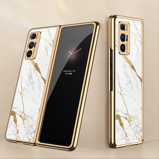 For Xiaomi Mi Mix Fold GKK Electroplating Painted Glass Phone Case(Gold Line White)