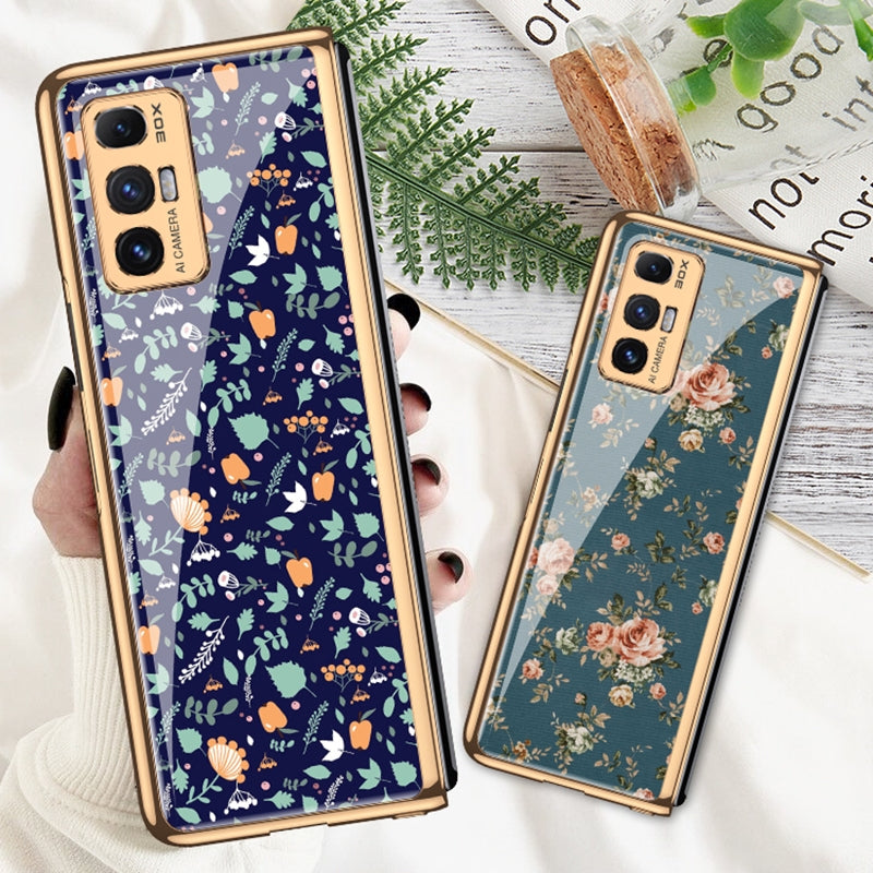 For Xiaomi Mi Mix Fold GKK Floral Pattern Electroplating Painted Glass Case(Floral 02)