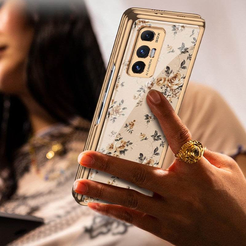 For Xiaomi Mi Mix Fold GKK Floral Pattern Electroplating Painted Glass Case(Floral 05)