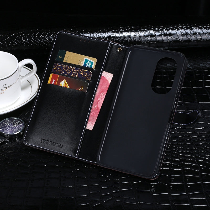 For Motorola Edge 30 Pro idewei Crocodile Texture Leather Phone Case(Black)