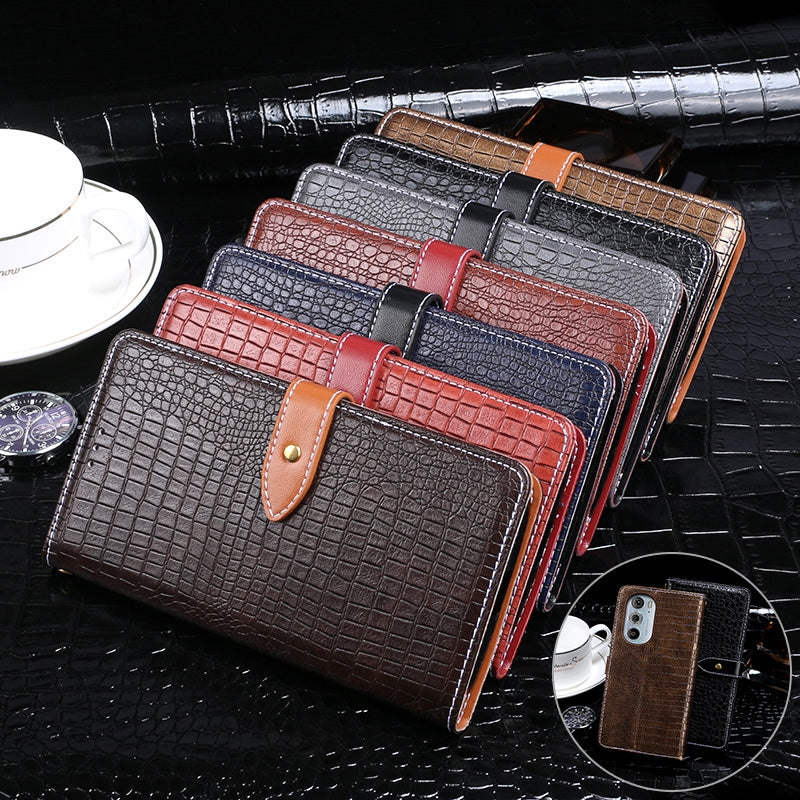 For Motorola Edge 30 Pro idewei Crocodile Texture Leather Phone Case(Black)