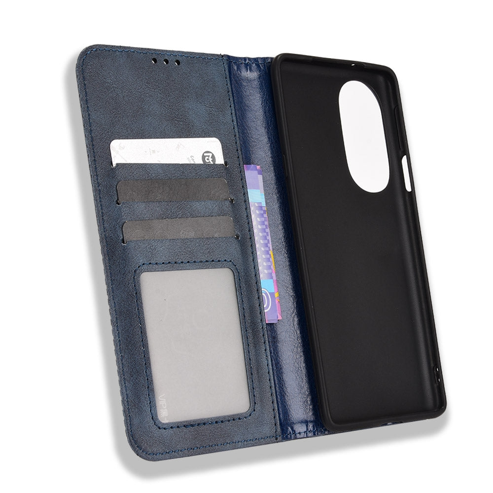 For Motorola Moto Edge 30 Pro/Edge+ 2022/Edge X30 Magnetic Buckle Retro Crazy Horse Leather Phone Case(Blue)