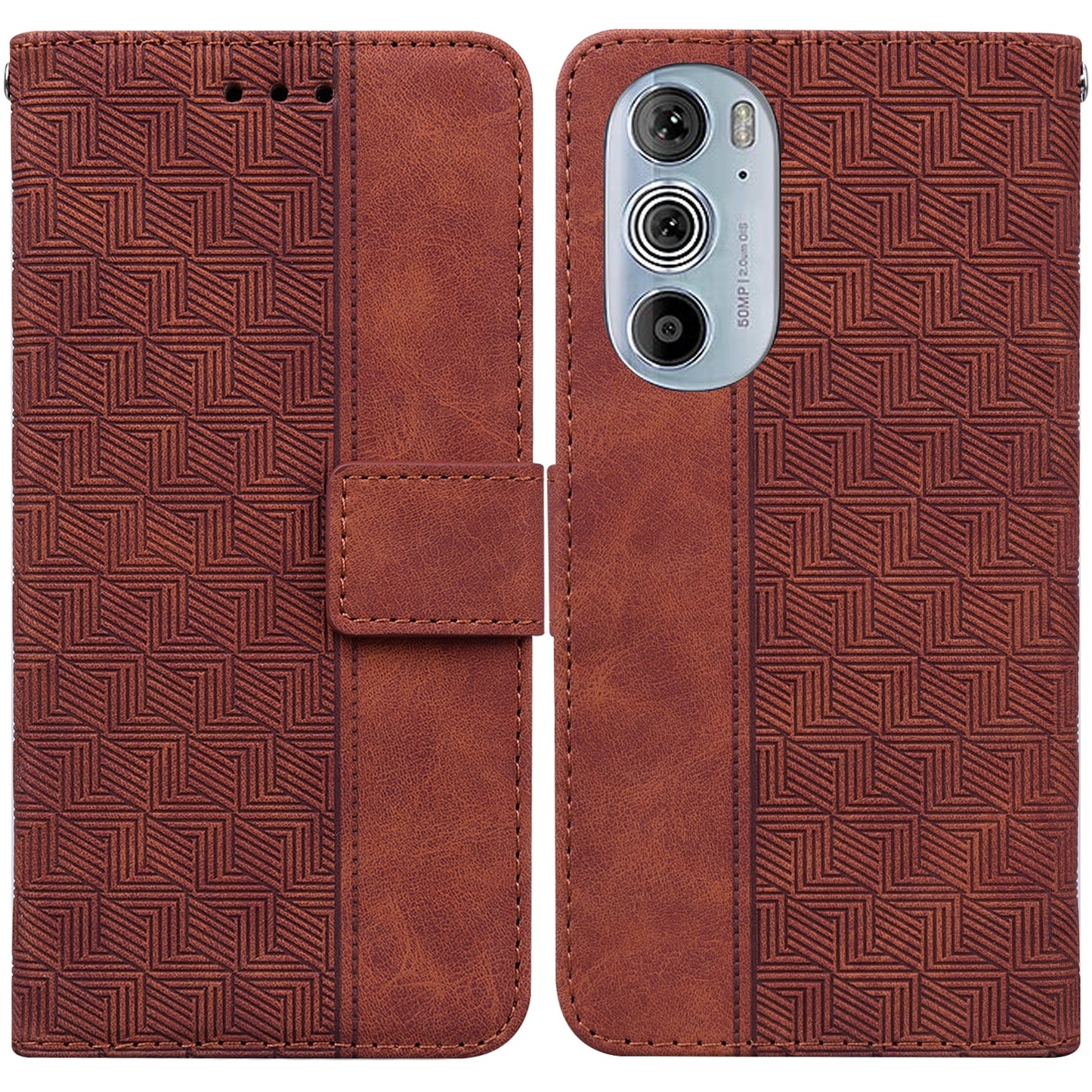 For Motorola Edge+ 2022 / Edge 30 Pro Geometric Embossed Leather Phone Case(Brown)