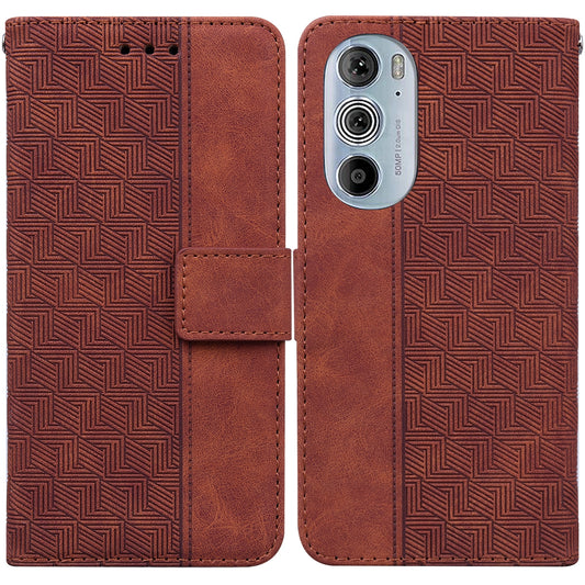 For Motorola Edge+ 2022 / Edge 30 Pro Geometric Embossed Leather Phone Case(Brown)