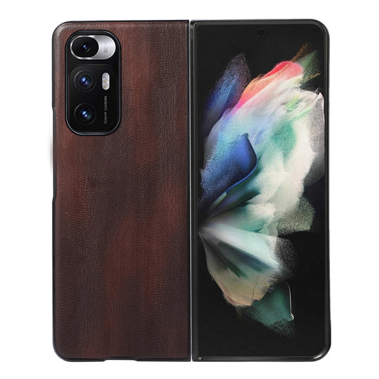 For Xiaomi Mi Mix Fold Yellow Cow Texture PU Phone Case(Coffee)