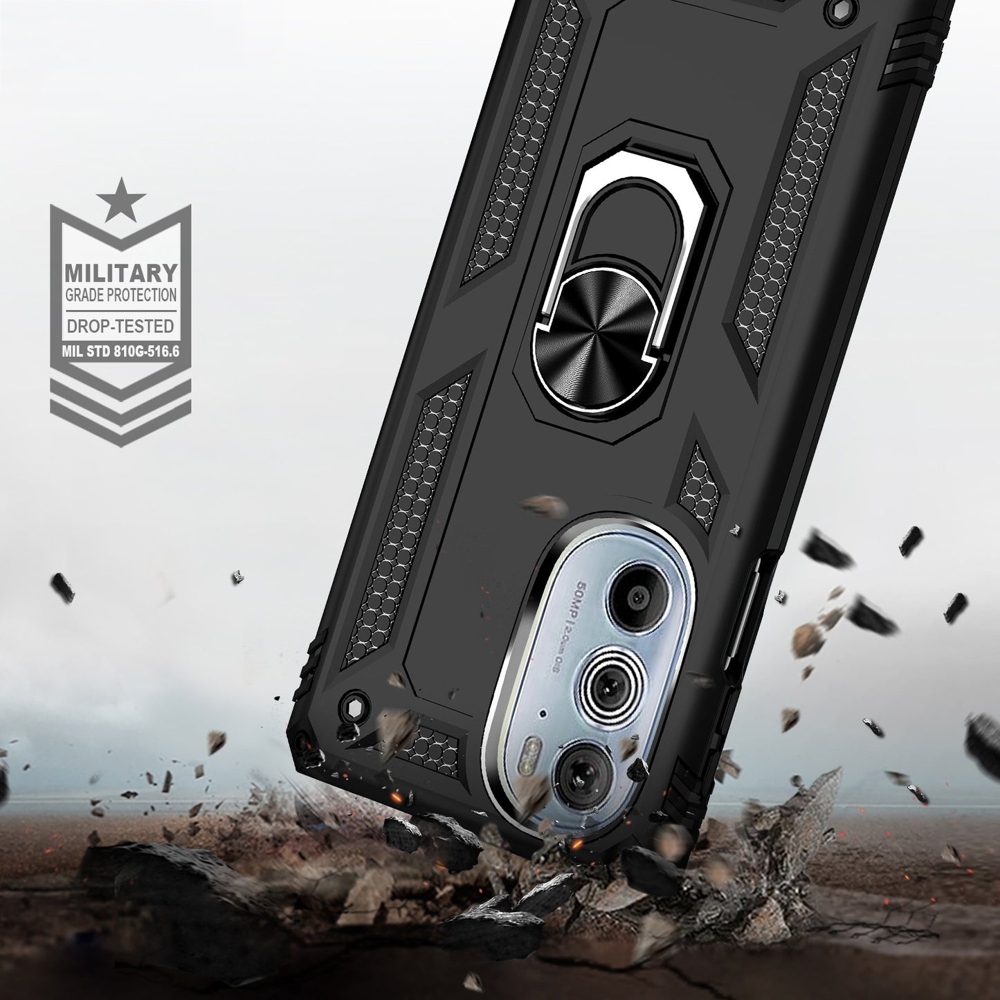 For Motorola Edge 30 Pro Shockproof TPU + PC Phone Case with Holder(Black)