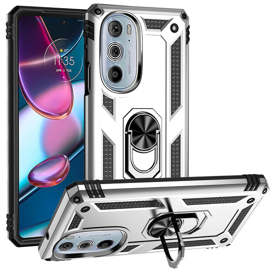 For Motorola Edge 30 Pro Shockproof TPU + PC Phone Case with Holder(Silver)