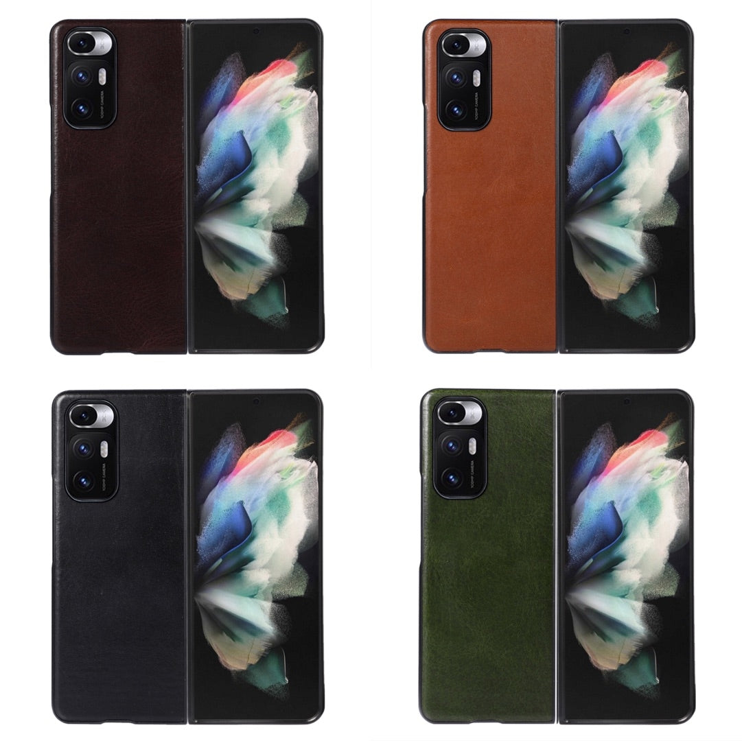 For Xiaomi Mi Mix Fold Genuine Leather Double Color Crazy Horse Phone Case(Brown)