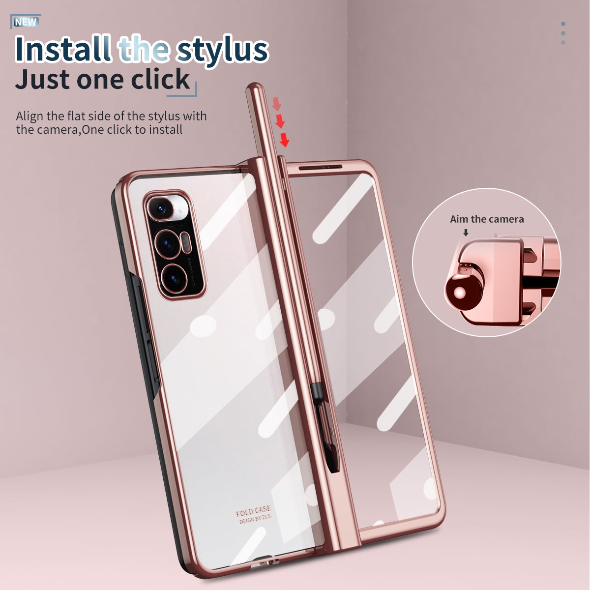 For Xiaomi Mi Mix Fold Electroplating Hinge Phone Case with Stylus(Pink)
