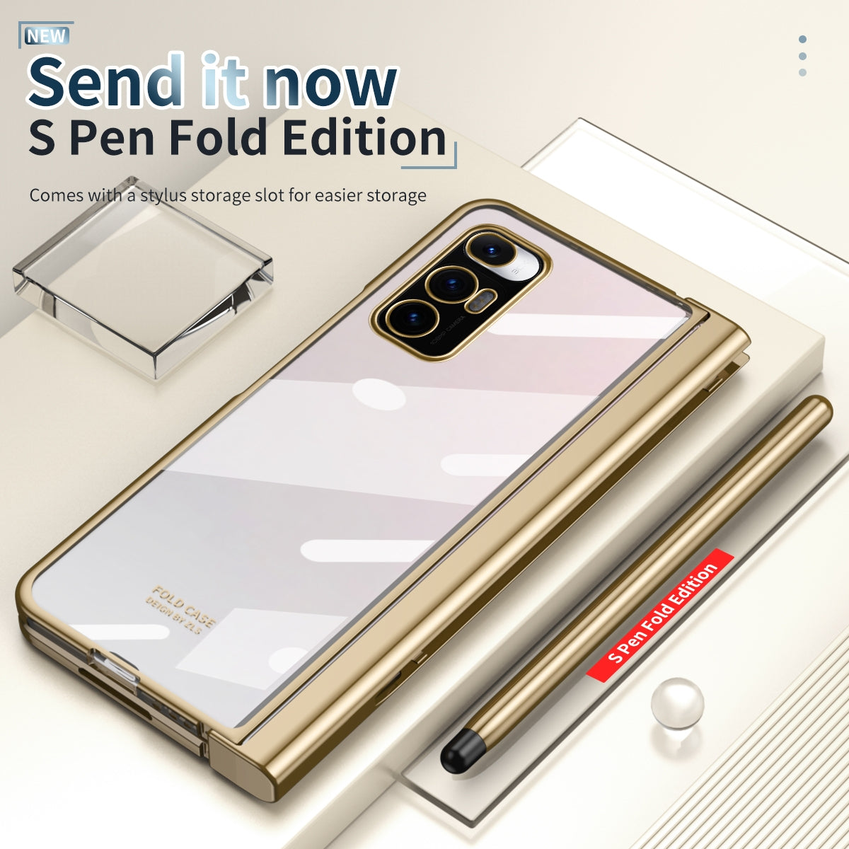 For Xiaomi Mi Mix Fold Electroplating Hinge Phone Case with Stylus(Gold)