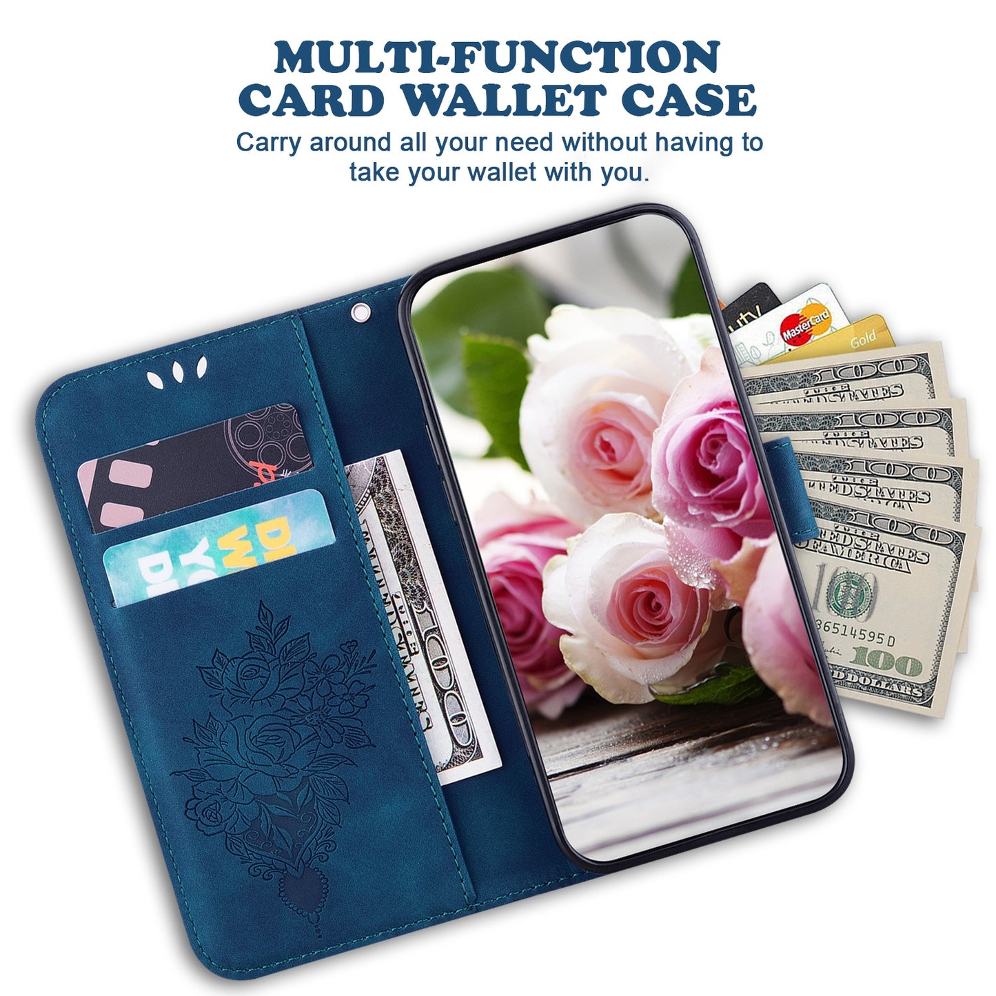 For Motorola Edge+ 2022 / Edge 30 Pro Butterfly Rose Embossed Leather Phone Case(Blue)