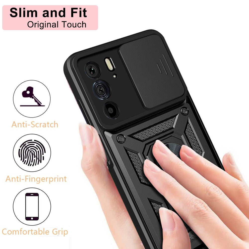 For Motorola Edge 30 Pro Sliding Camera Cover Design TPU+PC Phone Case(Black)