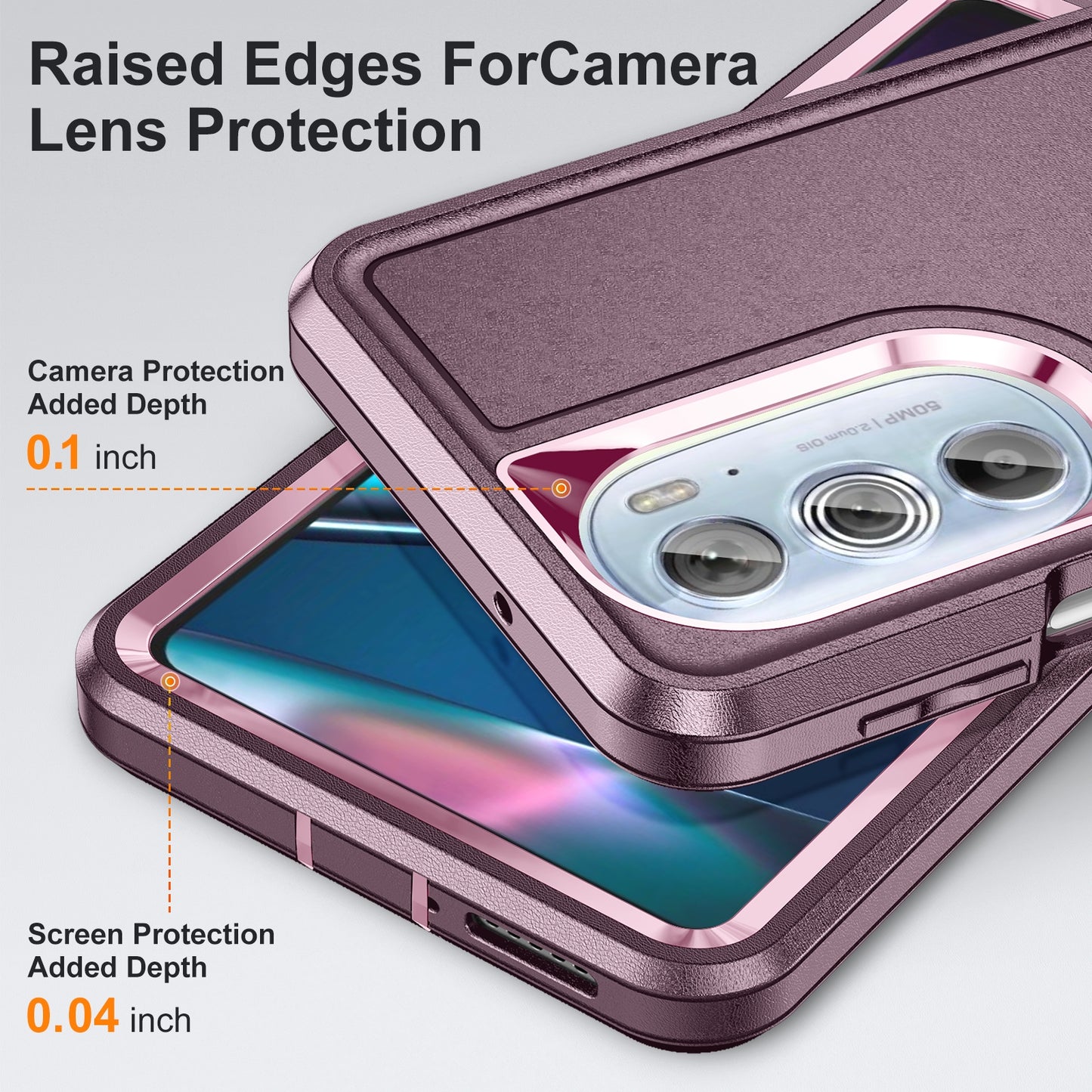 For Motorola Edge 30 Pro 3 in 1 Rugged Holder Phone Case(Purple + Pink)
