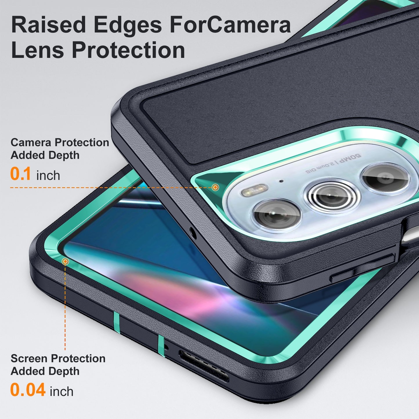 For Motorola Edge 30 Pro 3 in 1 Rugged Holder Phone Case(Dark Blue+Light Blue)
