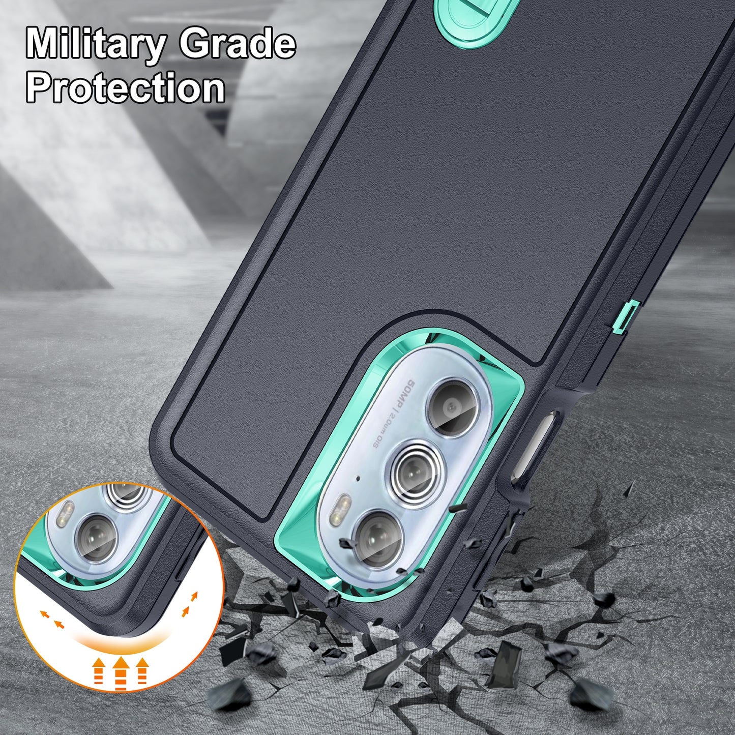 For Motorola Edge 30 Pro 3 in 1 Rugged Holder Phone Case(Dark Blue+Light Blue)