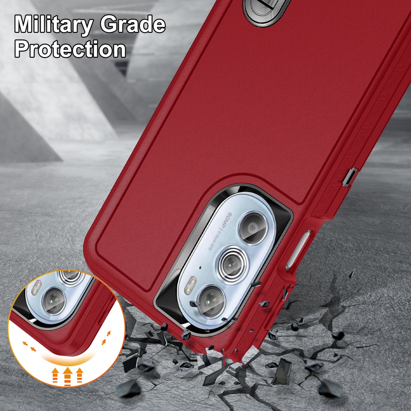 For Motorola Edge 30 Pro 3 in 1 Rugged Holder Phone Case(Red + Black)