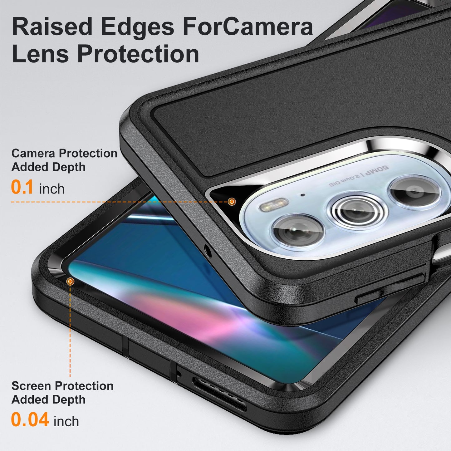 For Motorola Edge 30 Pro 3 in 1 Rugged Holder Phone Case(Black + Black)