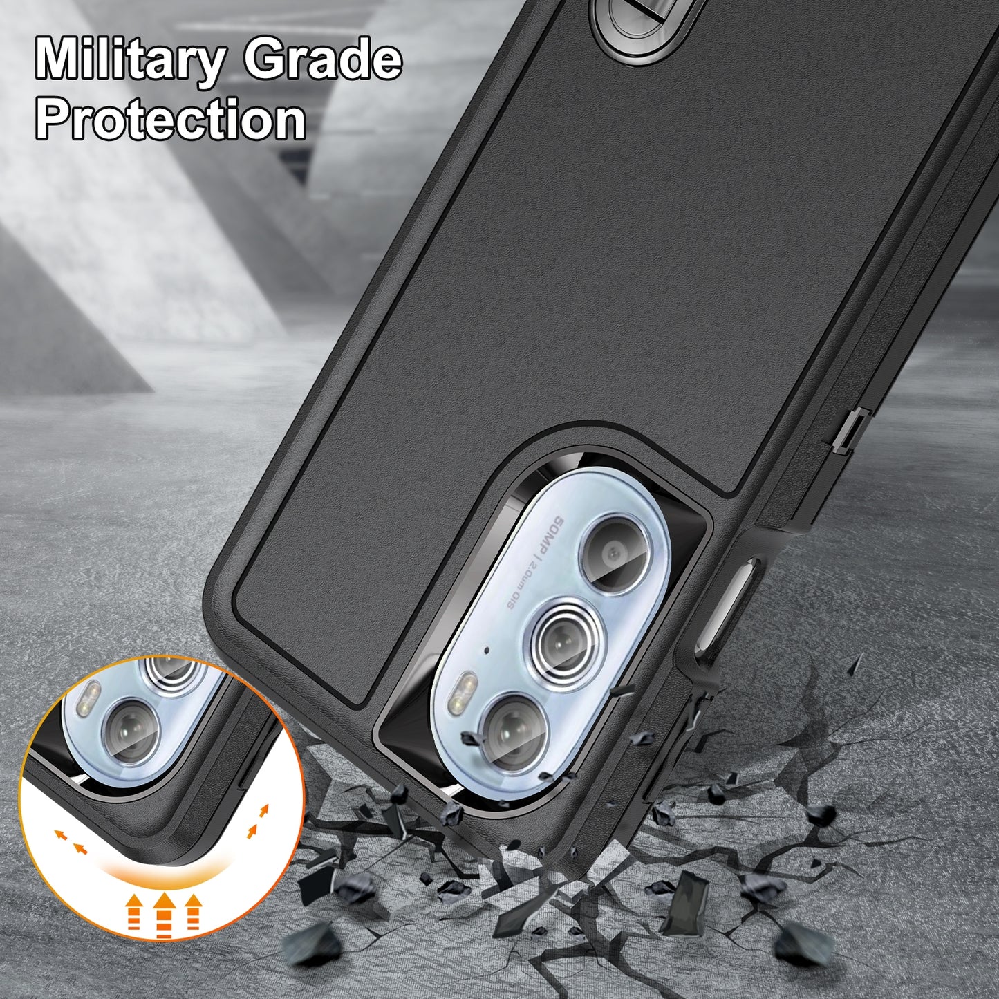 For Motorola Edge 30 Pro 3 in 1 Rugged Holder Phone Case(Black + Black)