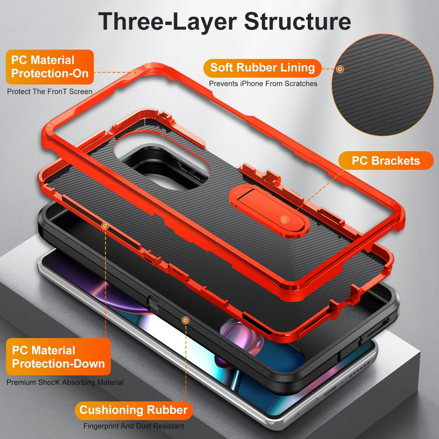 For Motorola Edge 30 Pro 3 in 1 Rugged Holder Phone Case(Black + Orange)