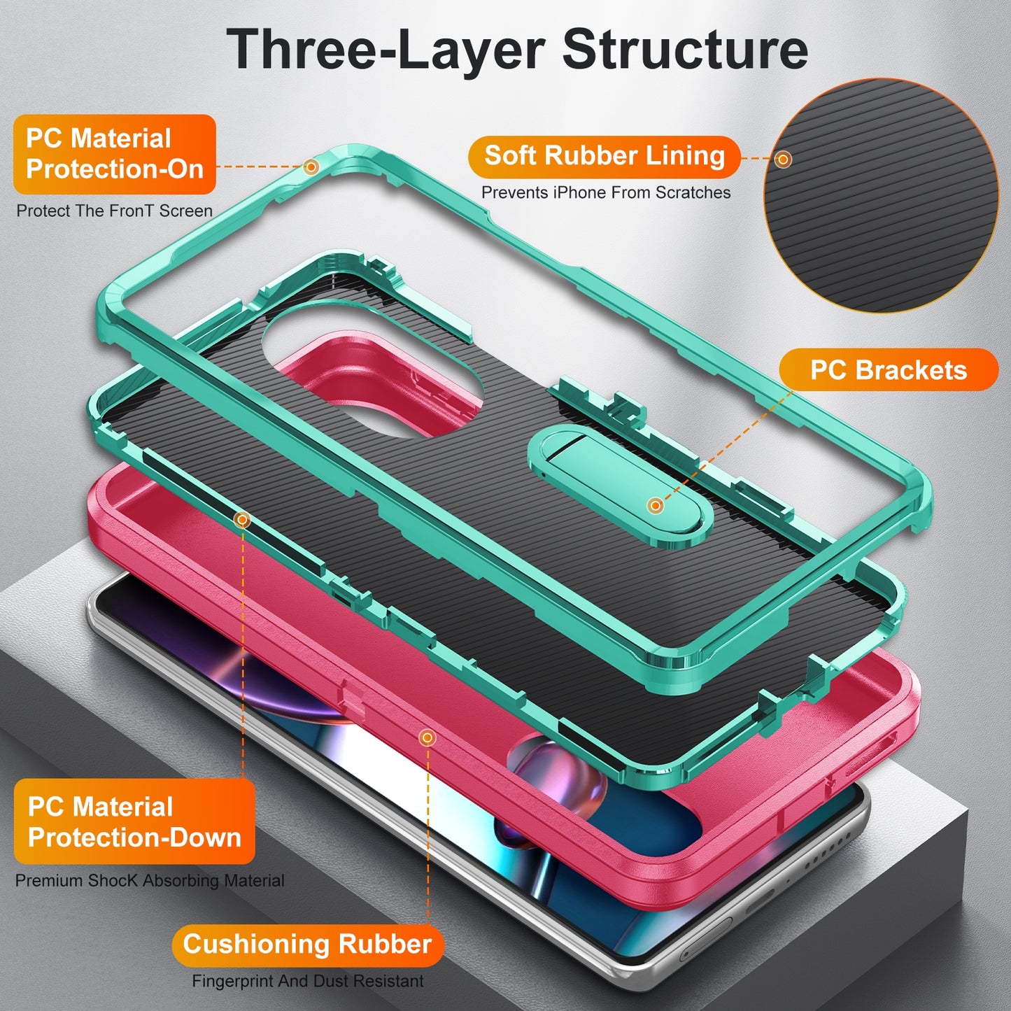 For Motorola Edge 30 Pro 3 in 1 Rugged Holder Phone Case(Pink + Blue)