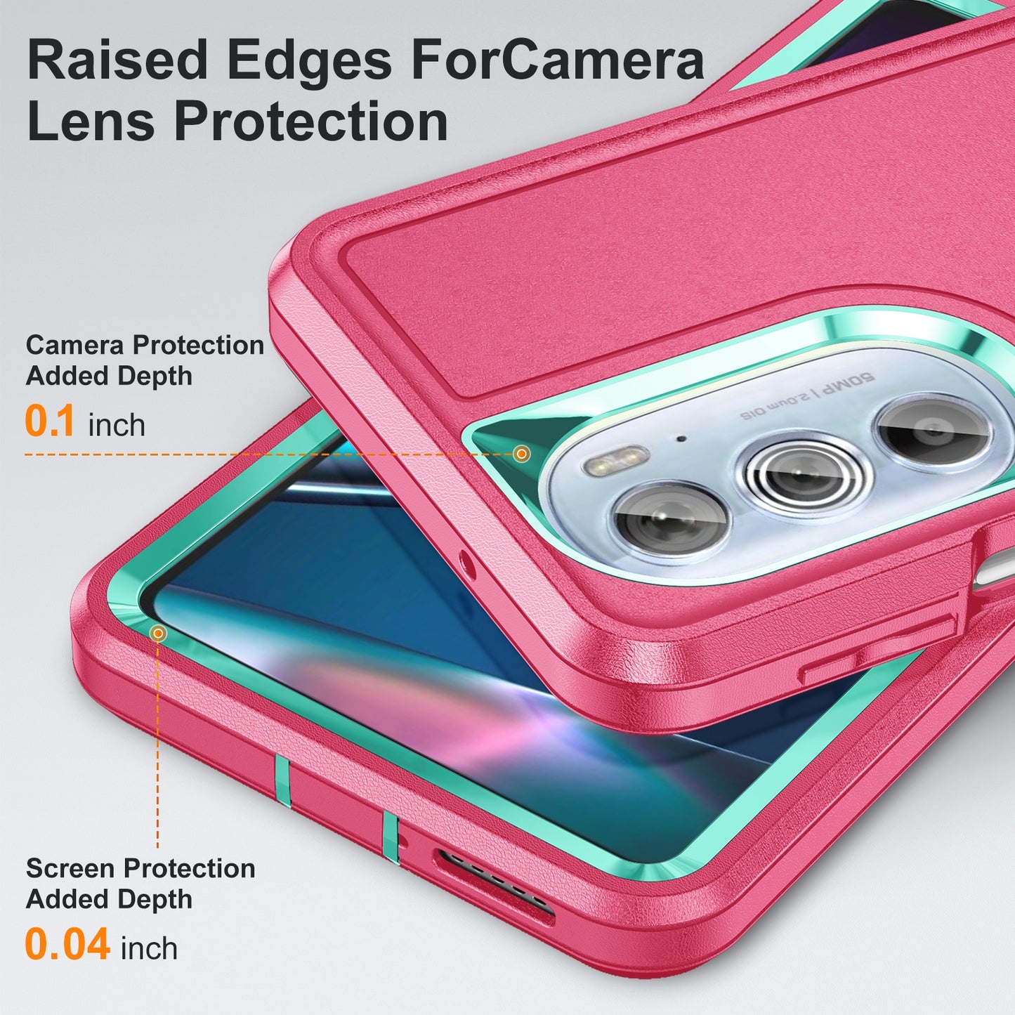 For Motorola Edge 30 Pro 3 in 1 Rugged Holder Phone Case(Pink + Blue)