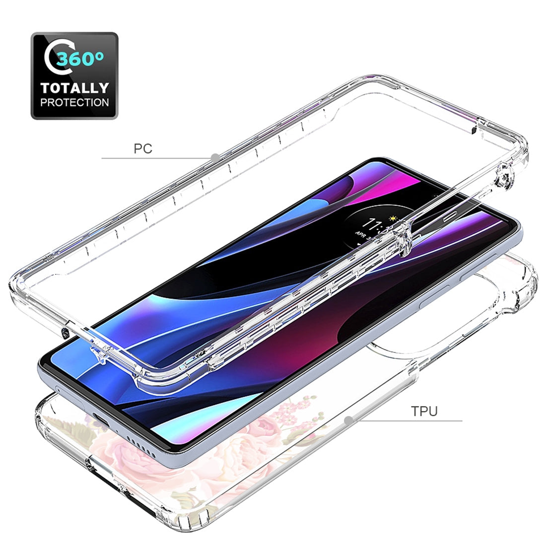 For Motorola Edge 30 Pro PC+TPU Transparent Painted Phone Case(Pink Rose)