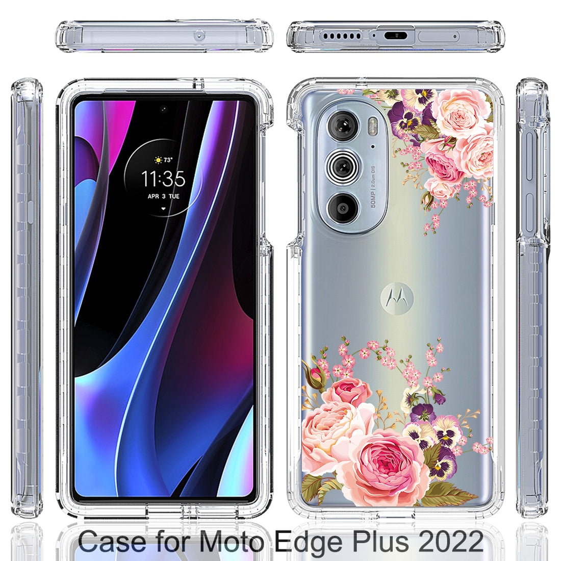 For Motorola Edge 30 Pro PC+TPU Transparent Painted Phone Case(Pink Rose)